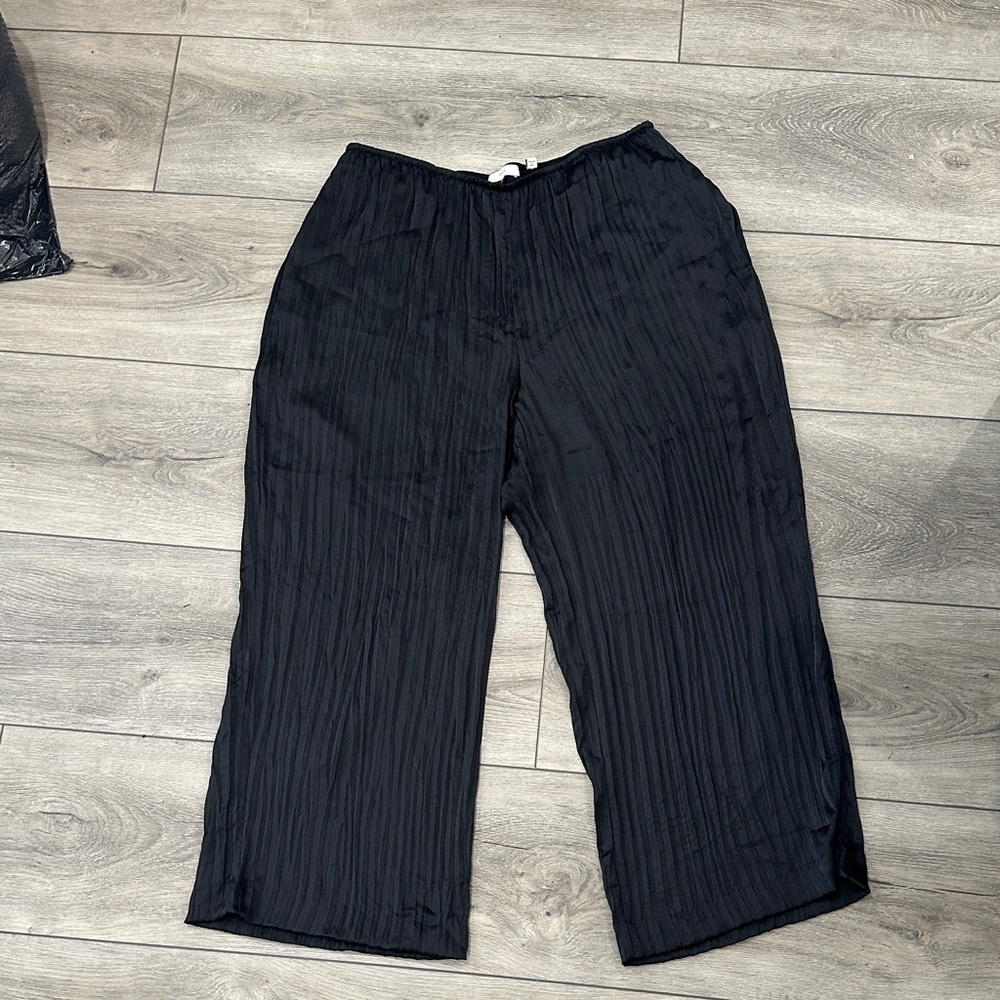Vince black pleated pleat silk elastic Waistband Pants XL